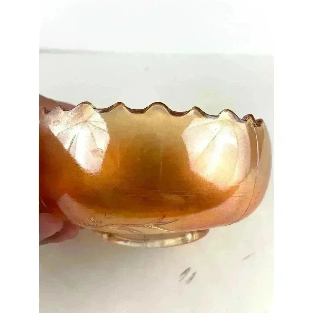 Antique Carnival Glass Golden Grape Rose Bowl 2.5" Tall - Picture 9 of 11